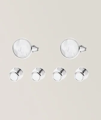 Mother of Pearl Round Cufflinks & Stud Set
