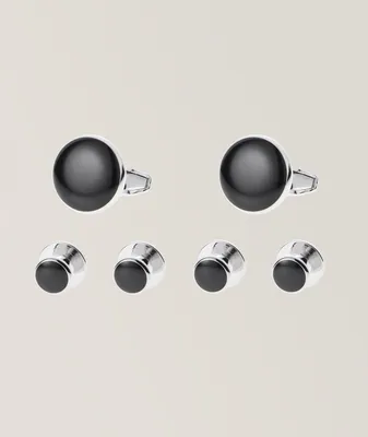 Round Enamel Cufflinks & Stud Set