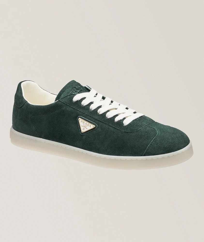 Triangle Logo Suede-Leather Sneakers