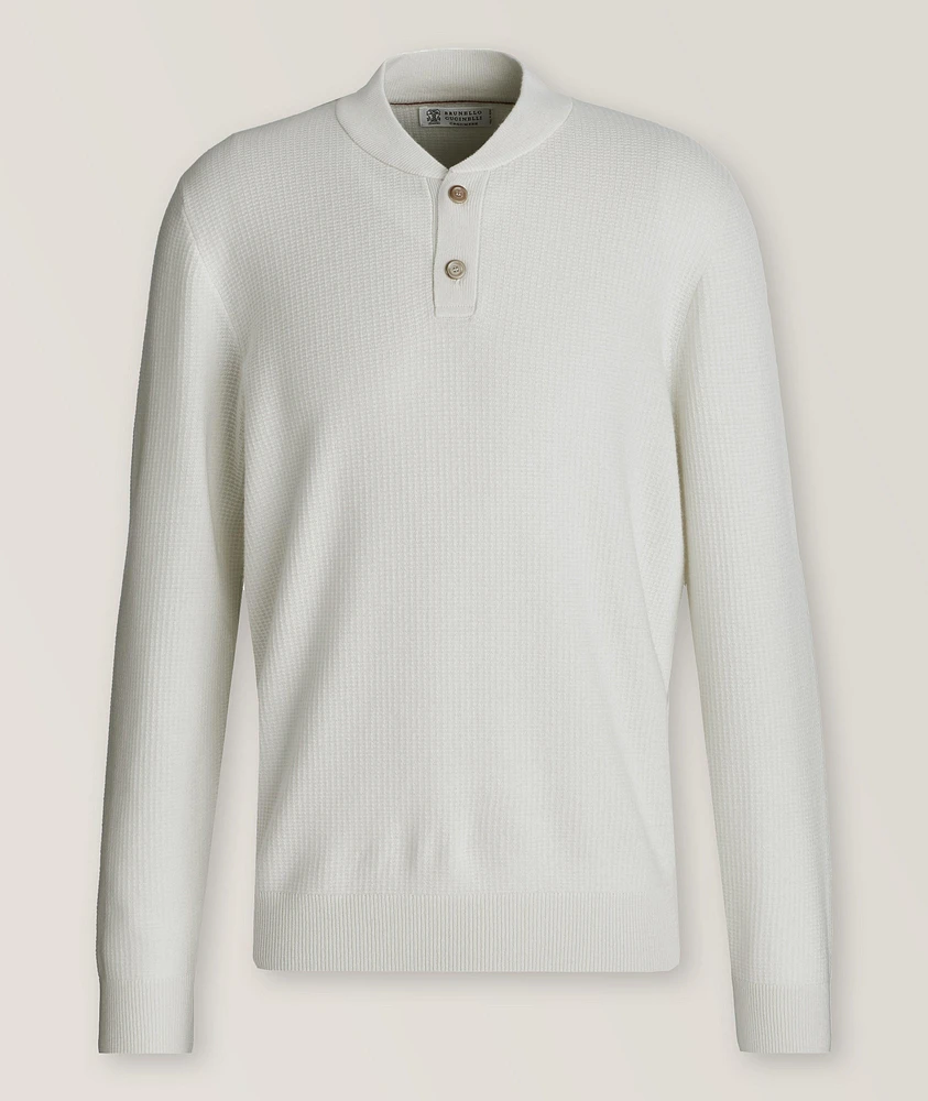 Waffle Knit Cashmere Henley Sweater