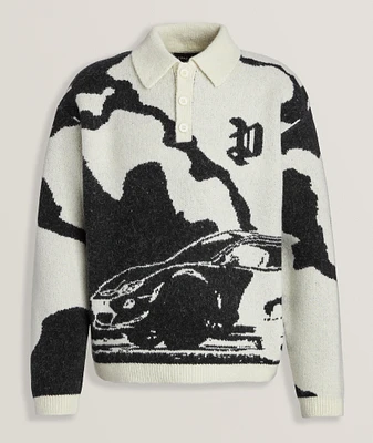 Fireball Jacquard Wool-Blend Polo Sweater