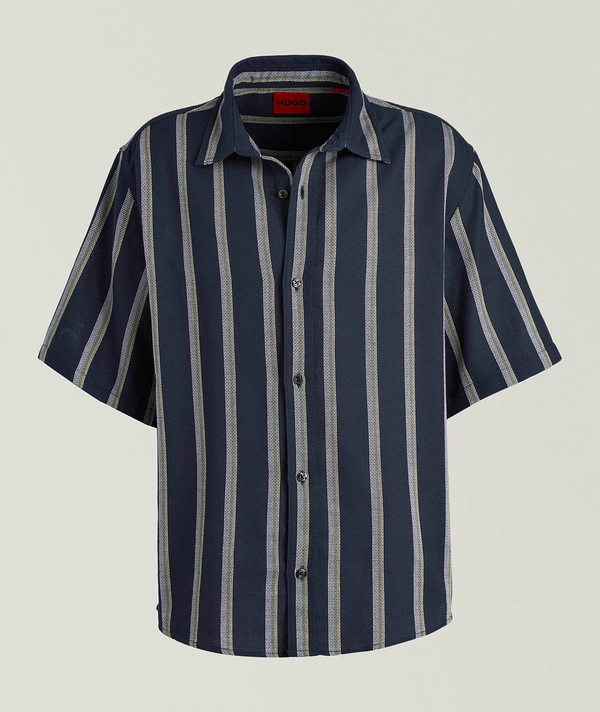 Striped Cotton-Blend Camp Shirt