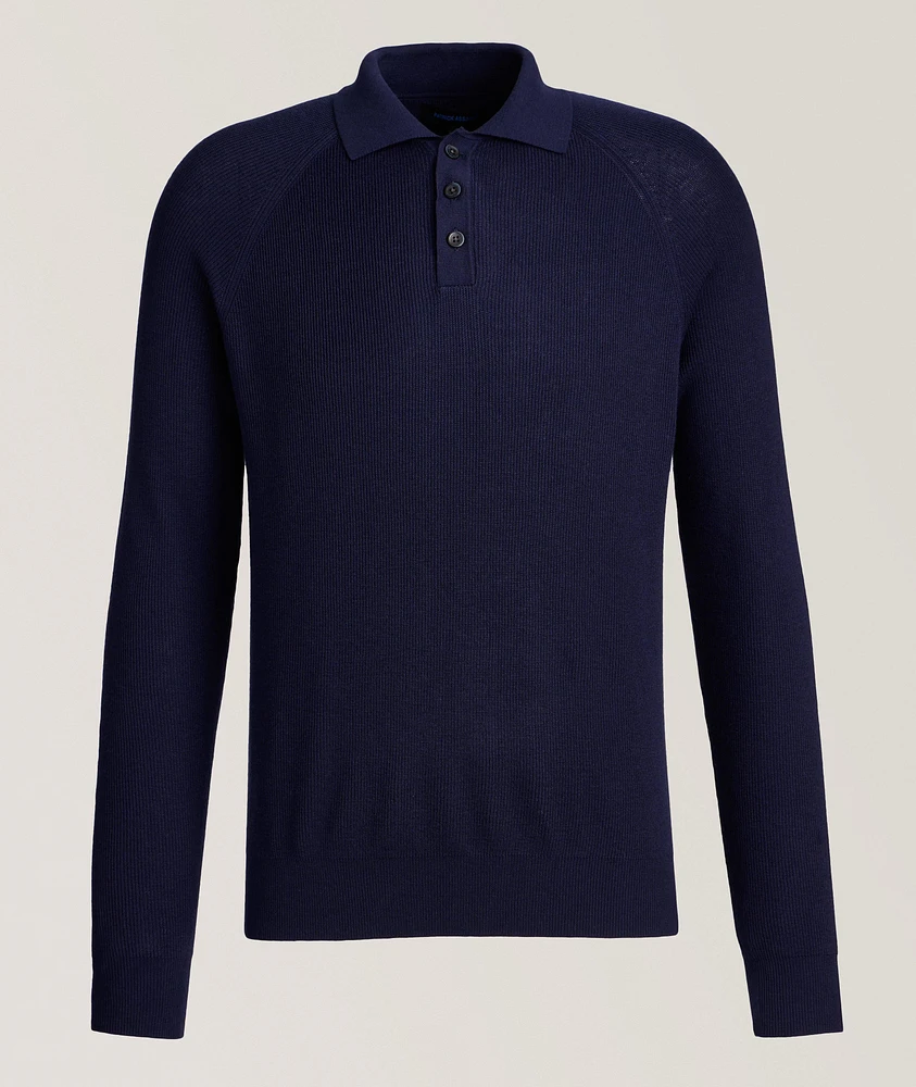 Cotton-Blend Stitch Polo Sweater