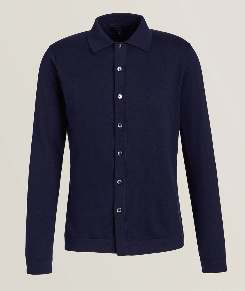 Cotton-Blend Polo Cardigan
