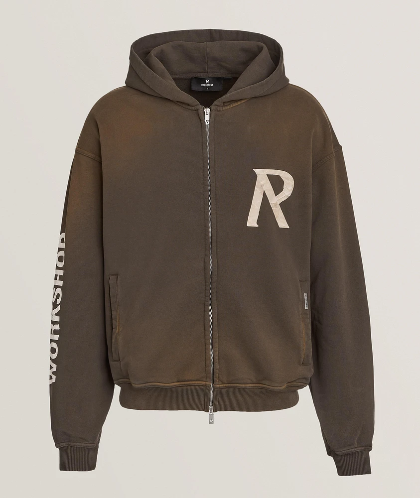 Tape Print Zip Hooded Sweater