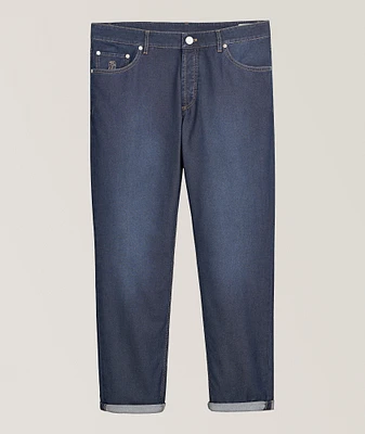 Traditional-Fit Cotton & Silk-Blend Jeans