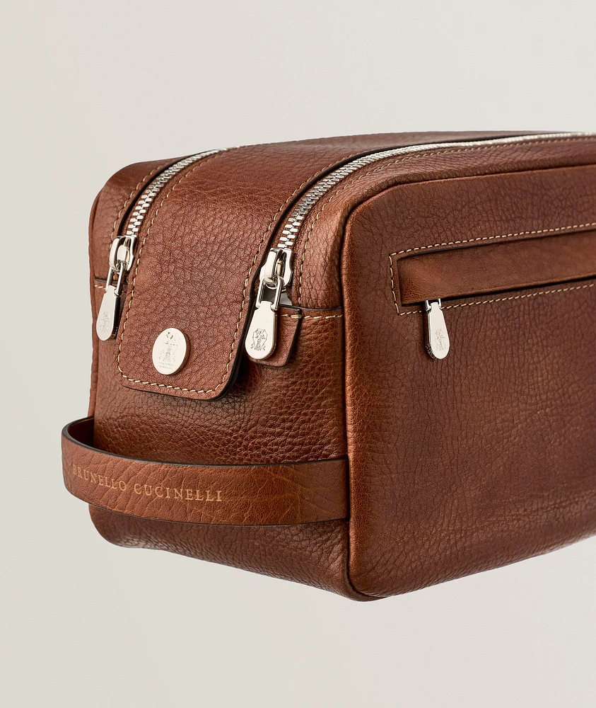 Grained Leather Double-Zip Toiletry Bag 