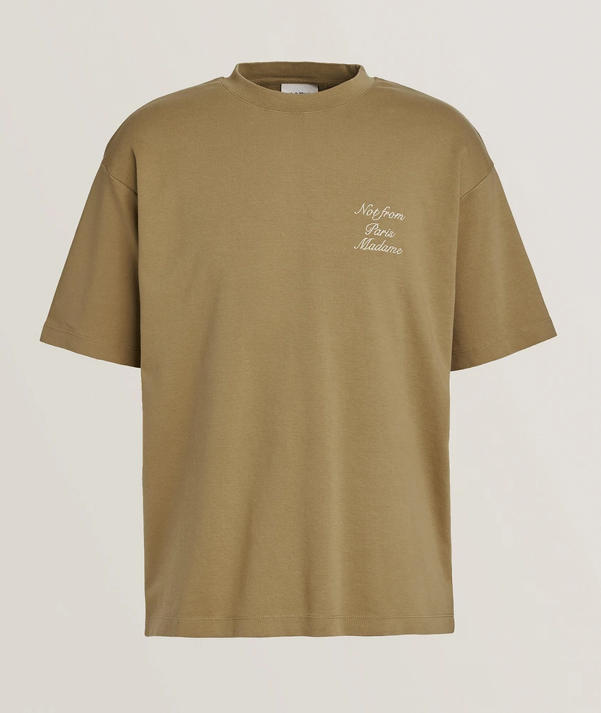 Embroidered Slogan Cotton T-Shirt