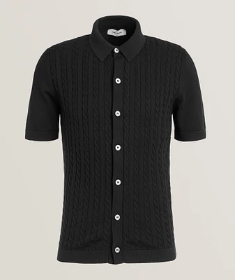 Cable Knit Full-Button Polo Shirt