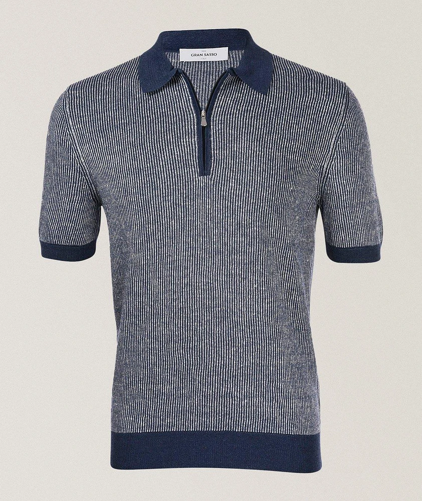 Ribbed Linen-Cotton Quarter-Zip Polo