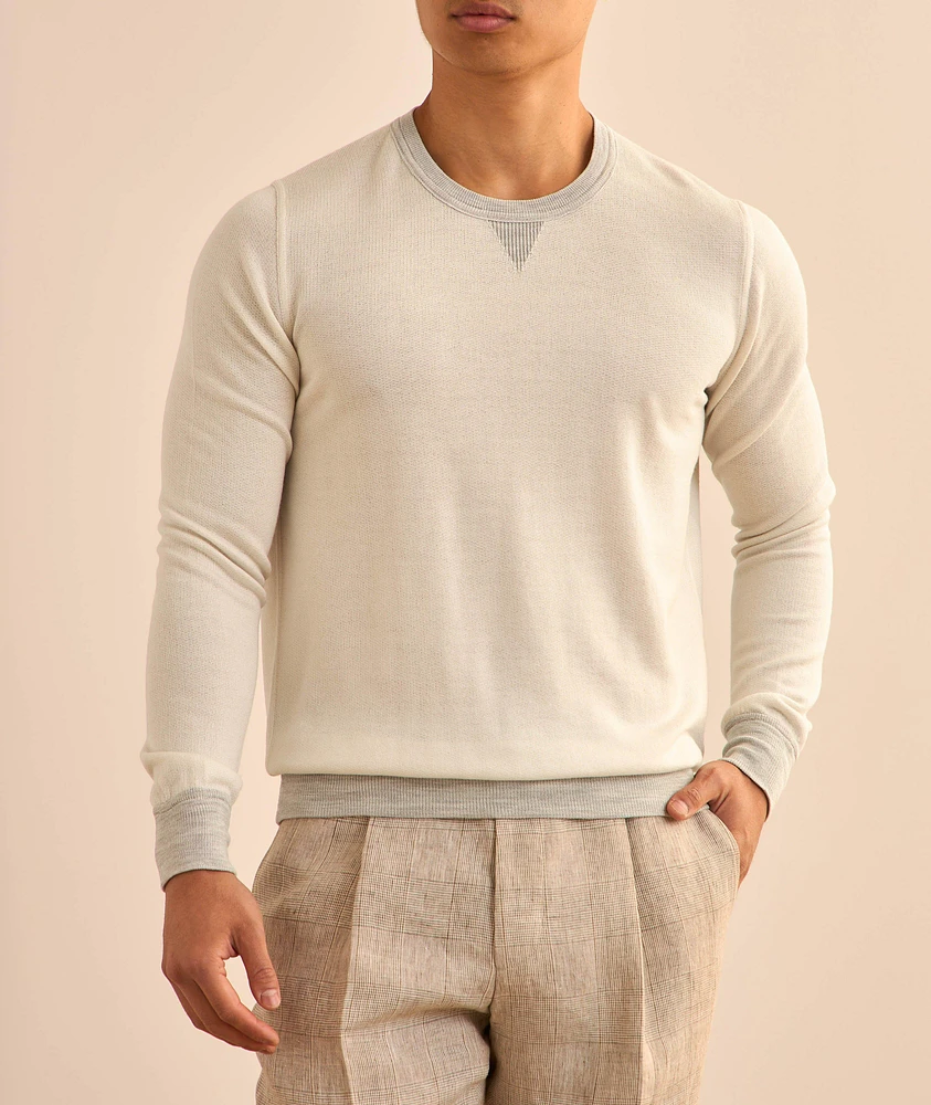 V-Notch Wool-Silk Crewneck Sweater