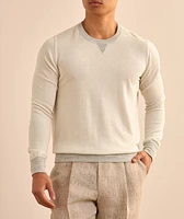 V-Notch Wool-Silk Crewneck Sweater