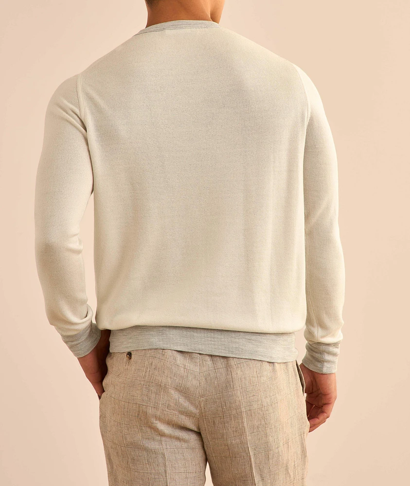 V-Notch Wool-Silk Crewneck Sweater