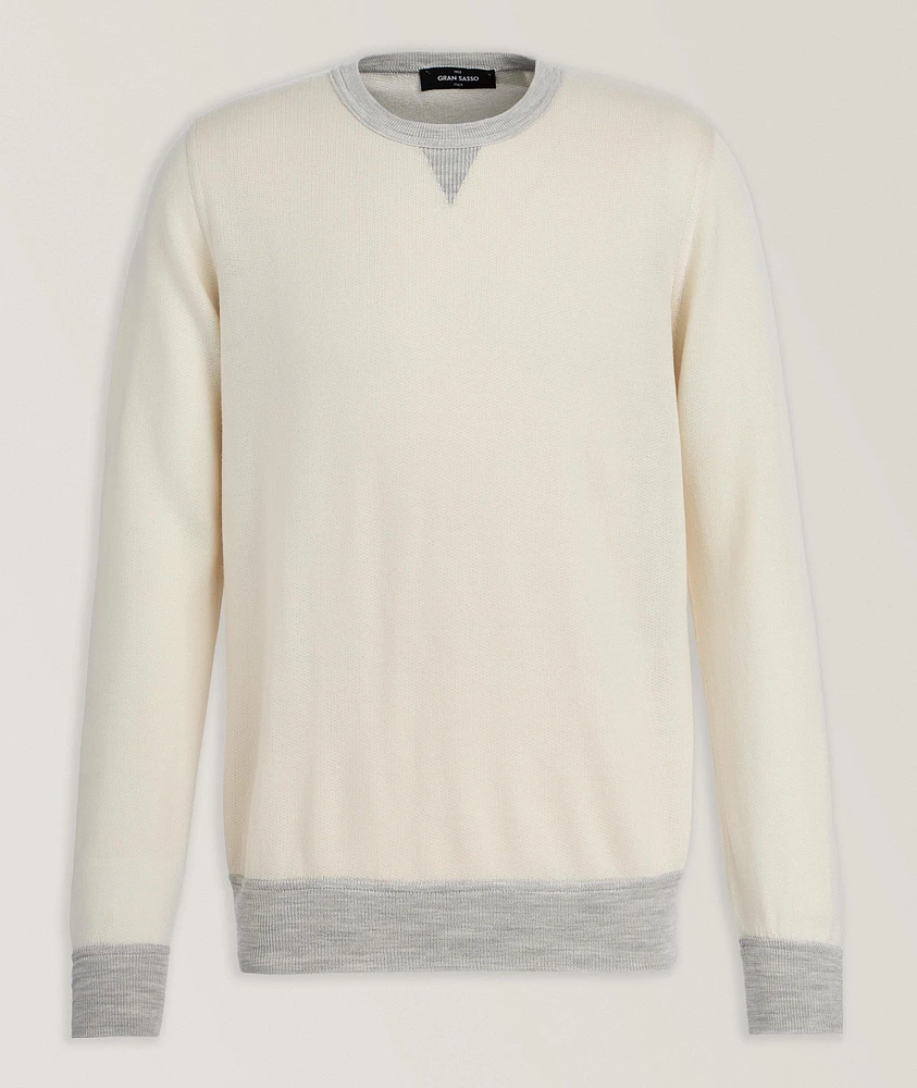V-Notch Wool-Silk Crewneck Sweater