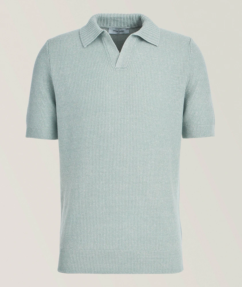 Waffle-Knit Linen-Cotton Knit Polo