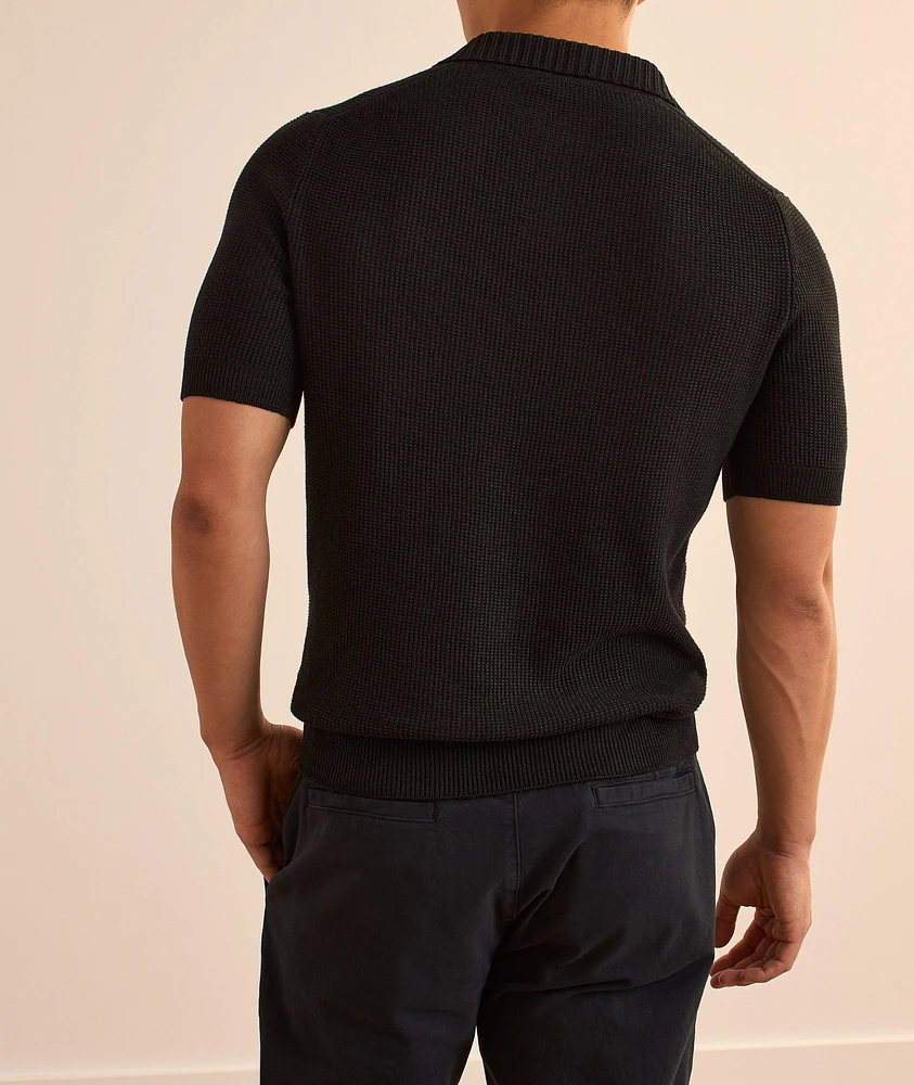 Waffle-Knit Linen-Cotton Knit Polo