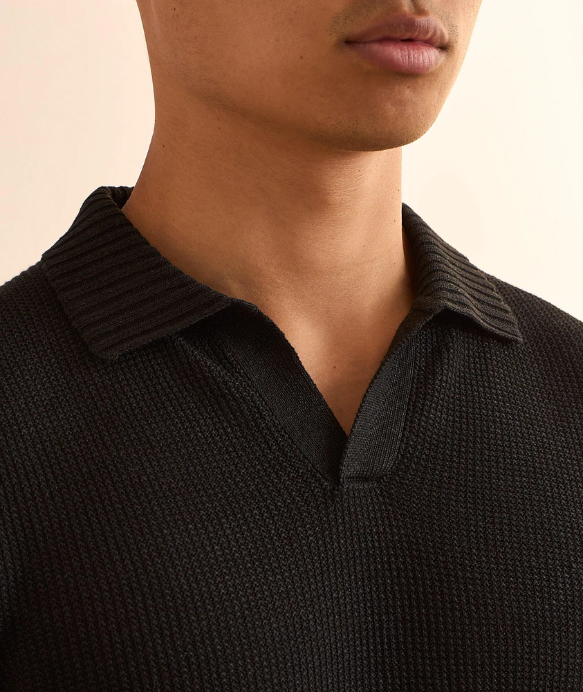 Waffle-Knit Linen-Cotton Knit Polo