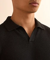 Waffle-Knit Linen-Cotton Knit Polo