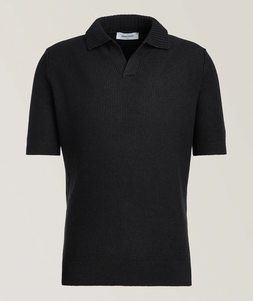 Waffle-Knit Linen-Cotton Knit Polo