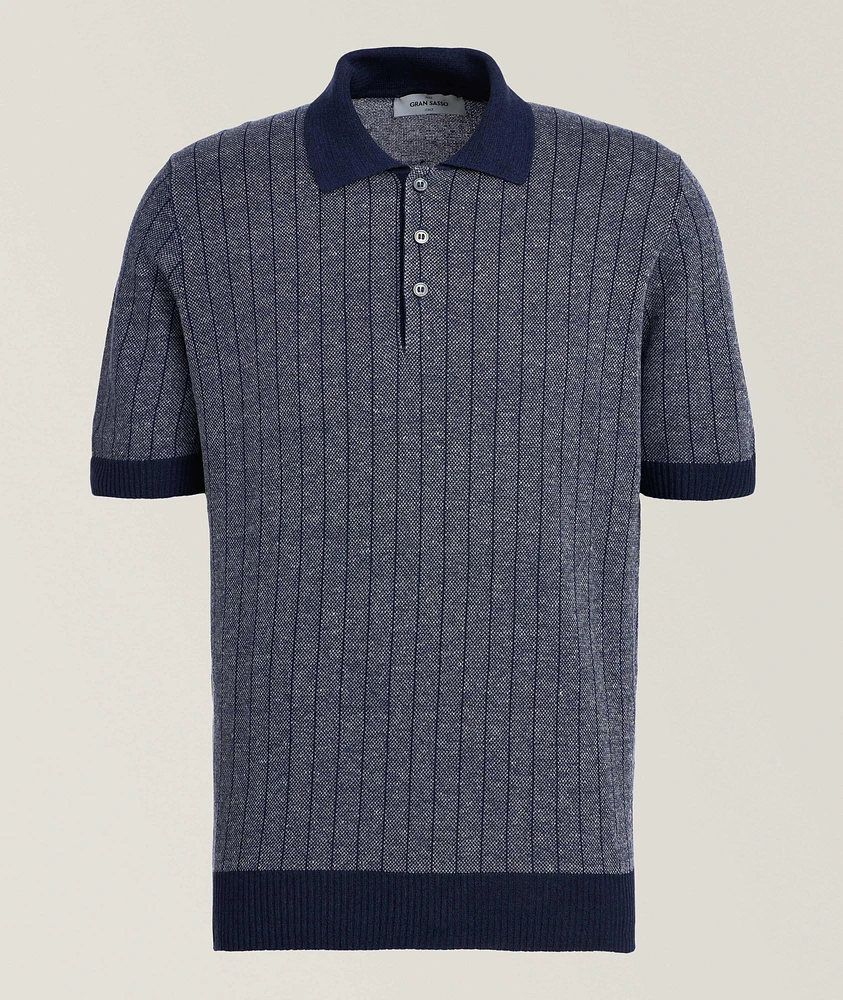 Tonal Striped Linen-Cotton Knit Polo