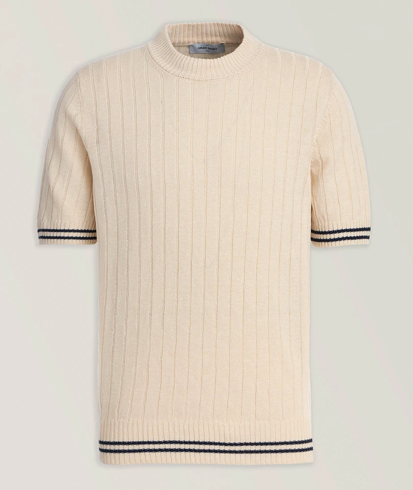 Linen-Cotton Ribbed Cricket Sweater