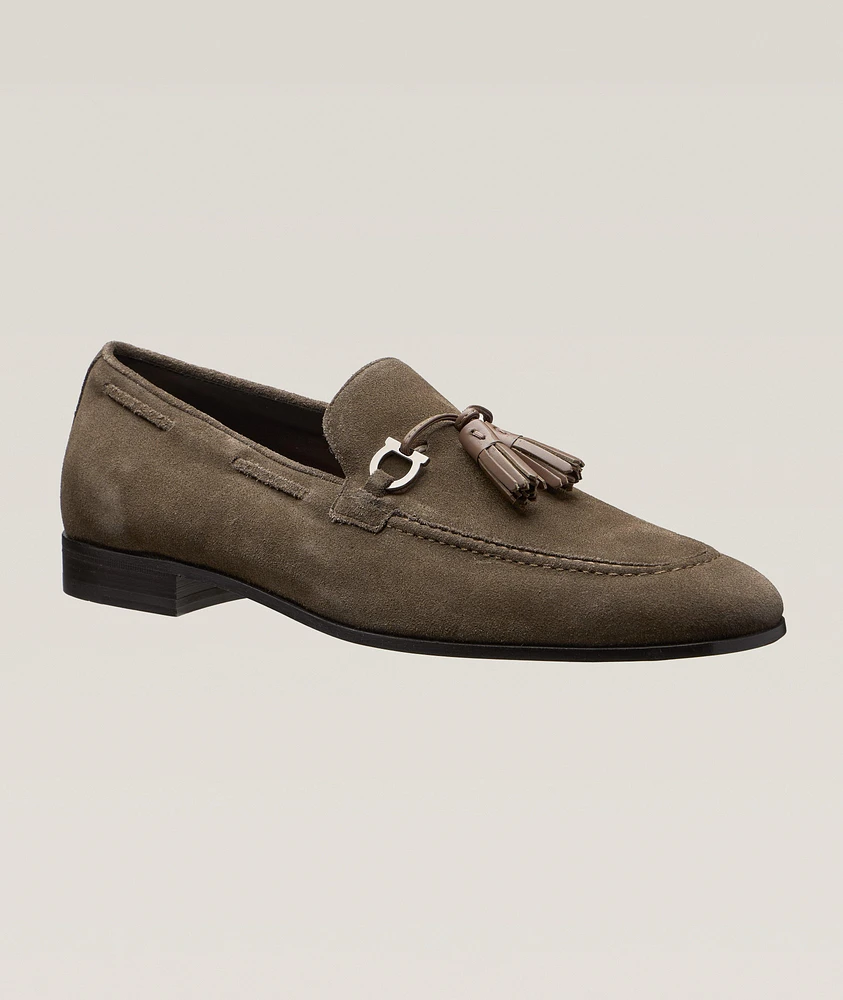Basilea Gancio Suede-Leather Tassel Loafers