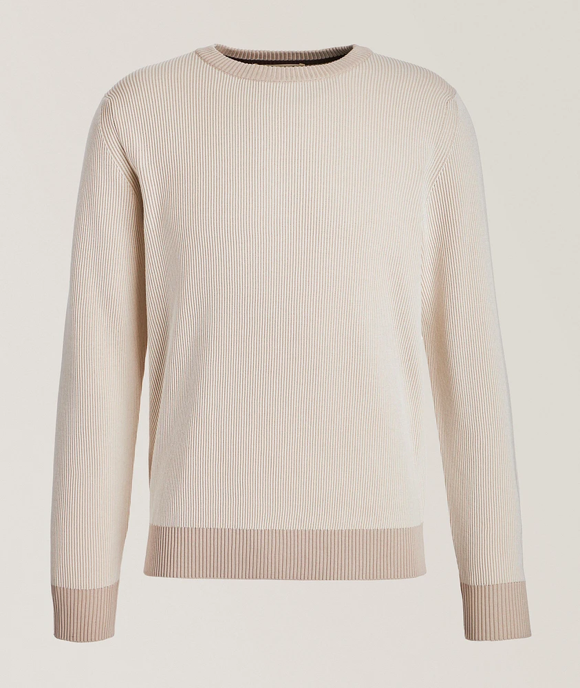 Ribbed Contrast Banded Cotton-Silk Sweater