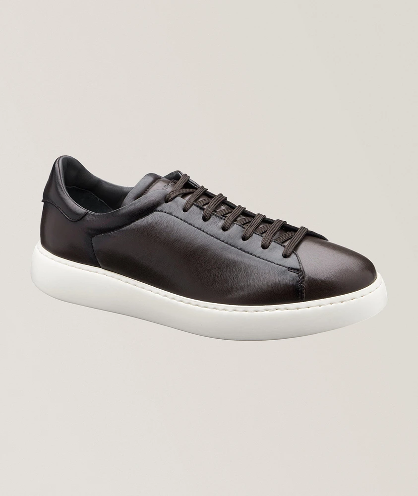 Buddy Burnished Leather Wedge Sneakers