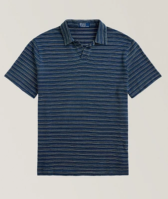 Indigo-Dyed Textured Stripe Polo