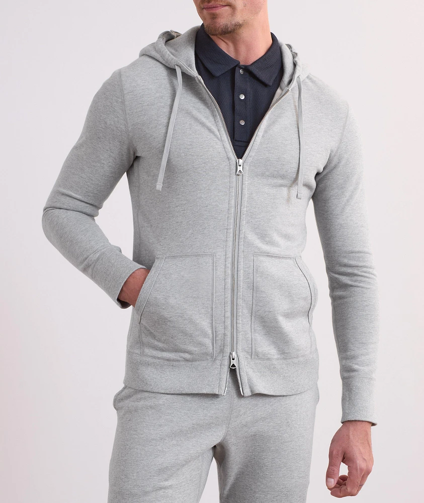 Terry Cotton Full-Zip Hooded Sweater