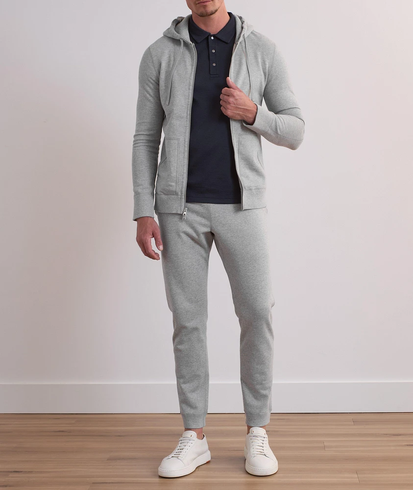 Terry Cotton Full-Zip Hooded Sweater