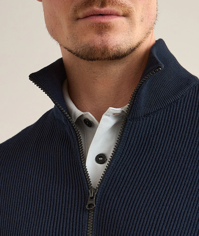 Ribbed Cotton Zipper Cardigan