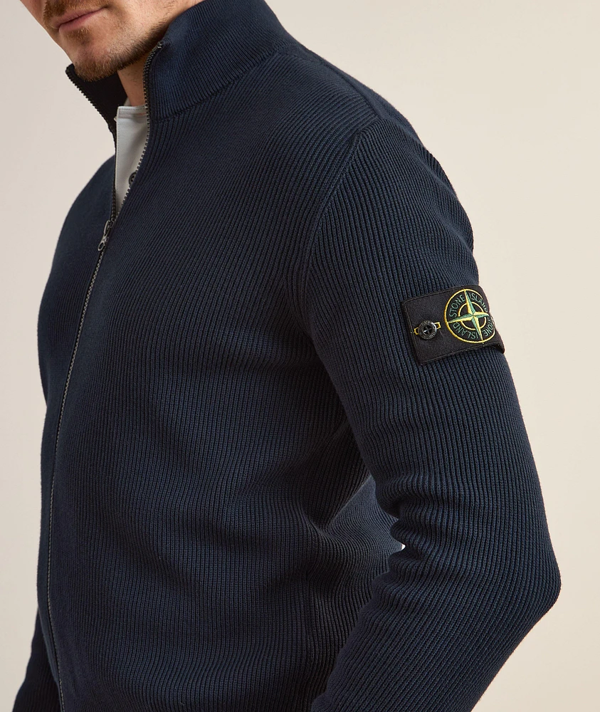 Ribbed Cotton Zipper Cardigan