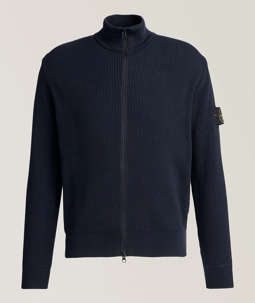 Ribbed Cotton Zipper Cardigan
