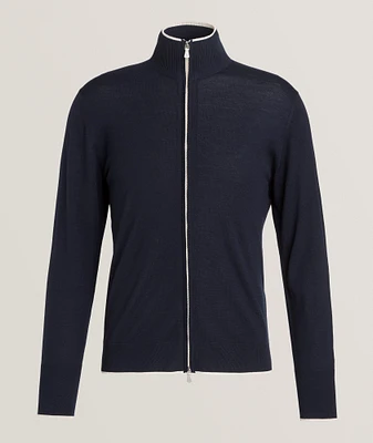 Wool Contrast Piping Zipper Cardigan