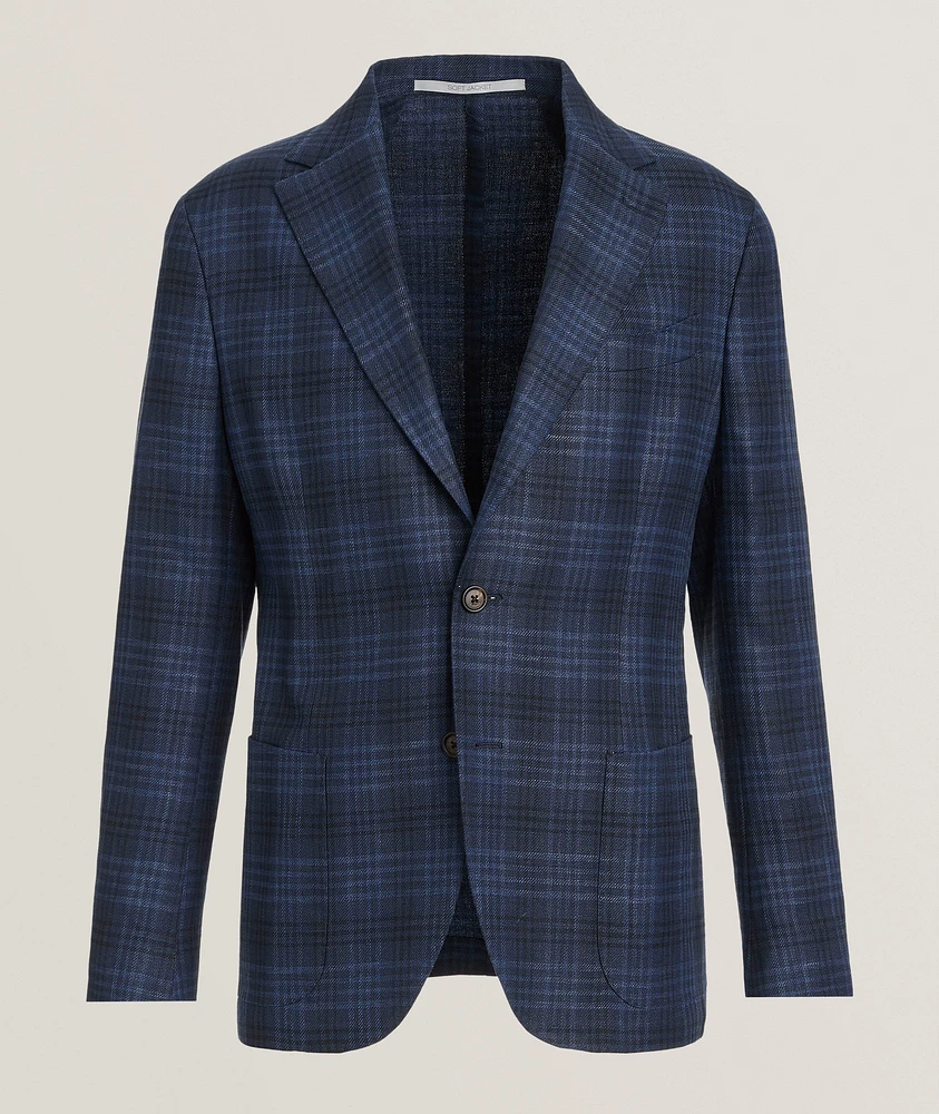 Plaid Linen-Blend Sport Jacket