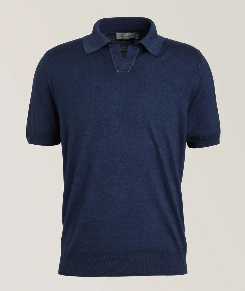 Wool-Silk Open Collar Polo