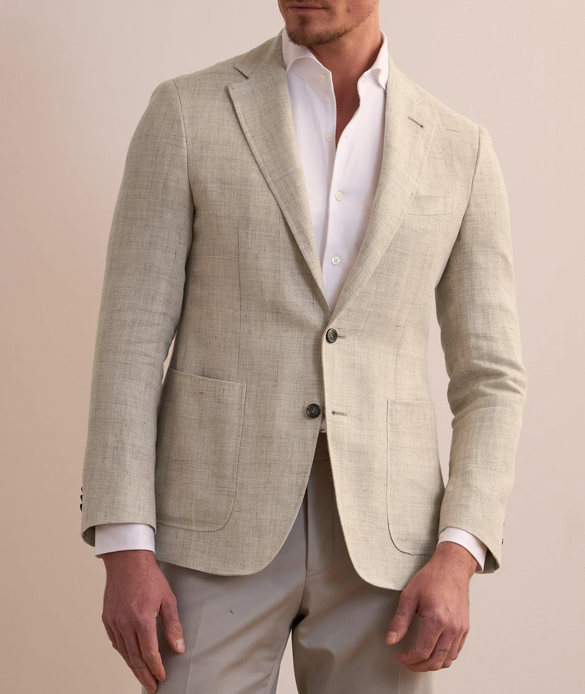 Kei Textured Windowpane Wool-Linen Sport Jacket
