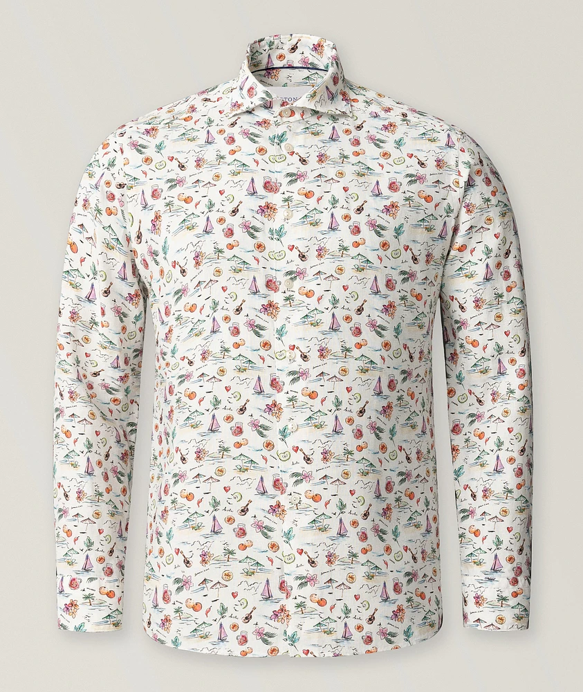 Slim-Fit Sangria Print Linen Shirt