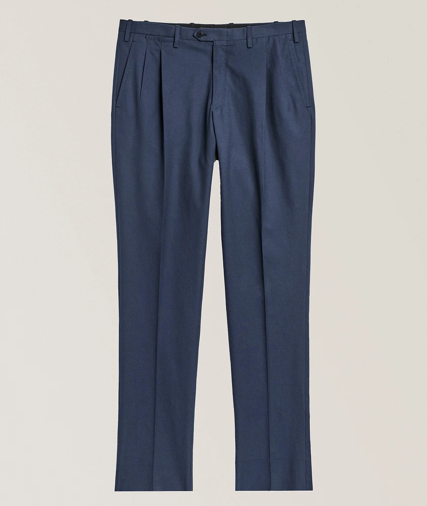 Stretch-Cotton Double Pleated Dress Pants