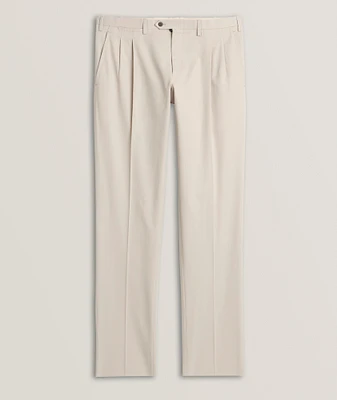 Stretch-Cotton Double-Pleated Dress Pants