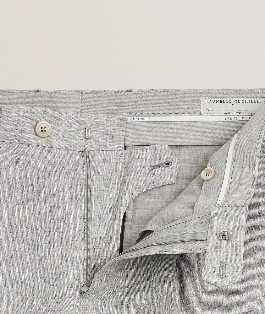 Leasure-Fit Linen Pleated Pants