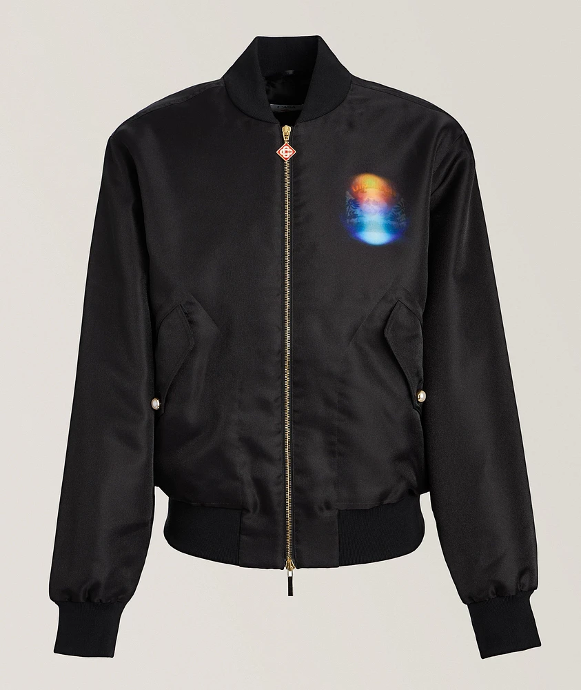 Organza Gradient Overlay Skull Bomber Jacket