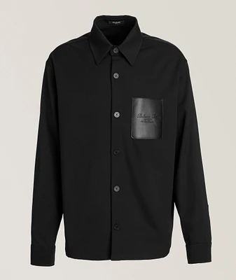 Stretch-Wool Leather Pocket Overshirt