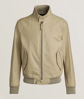 Tumbled Grain Leather Harrington Jacket