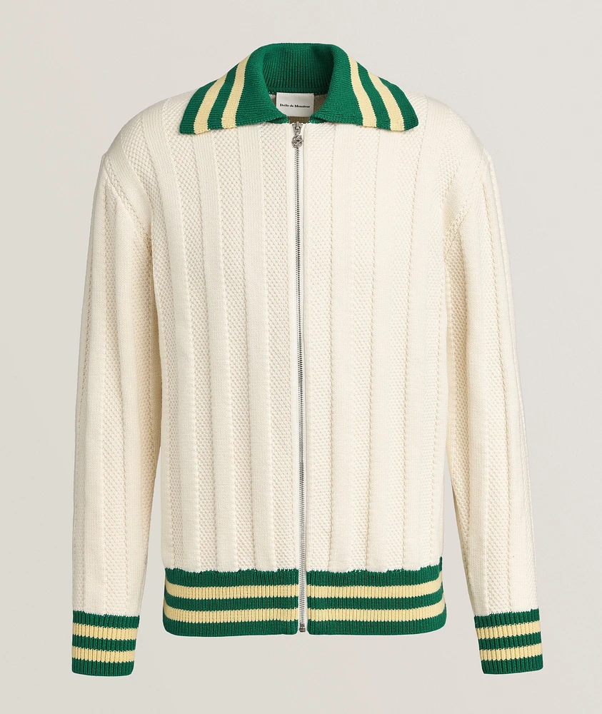 Striped Cable-Knit Zipper Sweater