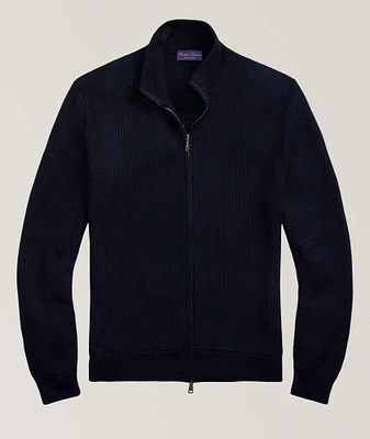 Honeycomb Silk-Cotton Knit Zipper Cardigan