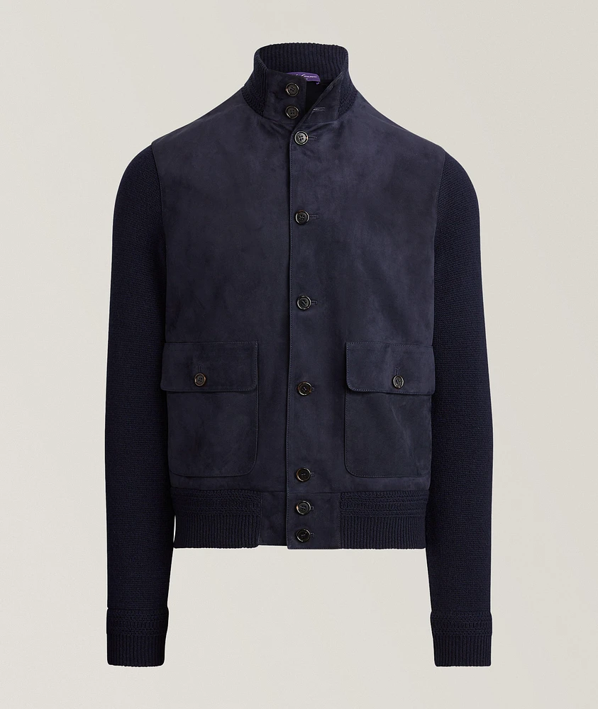 Cashmere & Suede Buttoned Cardigan