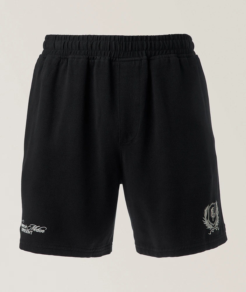 Embroidered Crest Tencel-Cotton Shorts