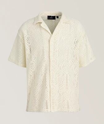 Embroidered Crochet Camp Shirt